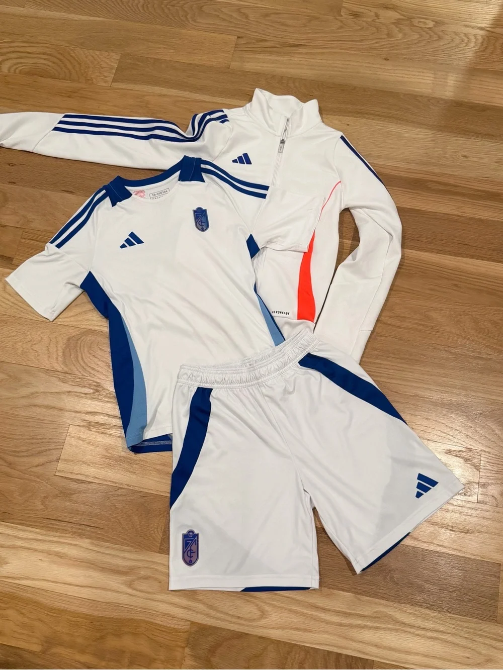 adidas White and Blue Kids 3-Piece Athletic Matching Set